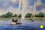 seascape, boat, sailboat, sea, ocean, race, sail, oberst, watercolor, painting